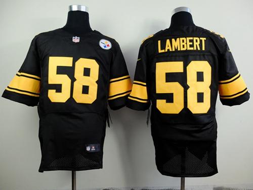  Steelers #58 Jack Lambert Black(Gold No.) Men's Stitched NFL Elite Jersey