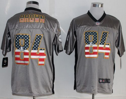  Steelers #84 Antonio Brown Grey Men's Stitched NFL Elite USA Flag Fashion Jersey