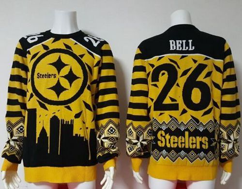  Steelers #26 Le'Veon Bell Yellow/Black Men's Ugly Sweater