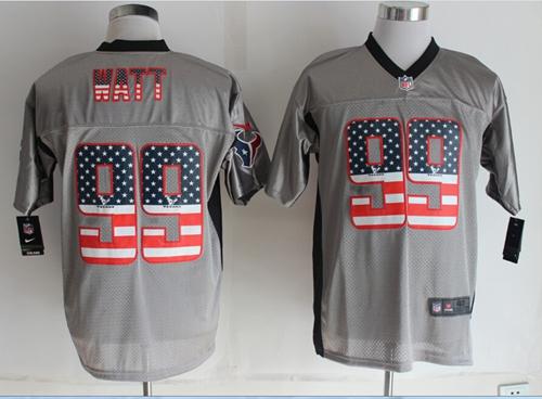  Texans #99 J.J. Watt Grey Men's Stitched NFL Elite USA Flag Fashion Jersey