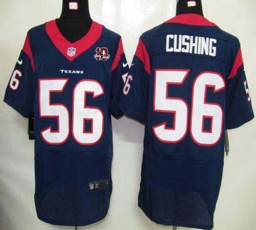  Texans #56 Brian Cushing Navy Blue Team Color With 10th Patch Men's Stitched NFL Elite Jersey