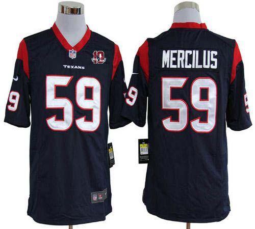  Texans #59 Whitney Mercilus Navy Blue Team Color With 10th Patch Men's Stitched NFL Game Jersey