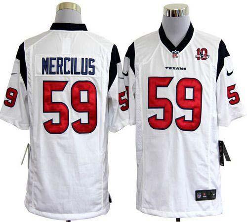  Texans #59 Whitney Mercilus White With 10th Patch Men's Stitched NFL Game Jersey