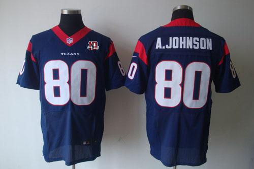  Texans #80 Andre Johnson Navy Blue Team Color With 10th Patch Men's Stitched NFL Elite Jersey