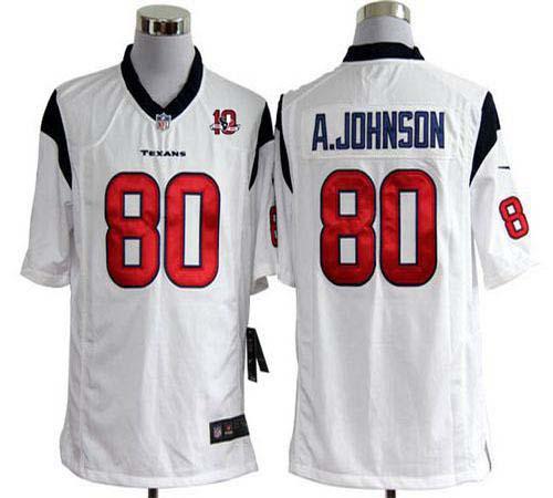  Texans #80 Andre Johnson White With 10th Patch Men's Stitched NFL Game Jersey