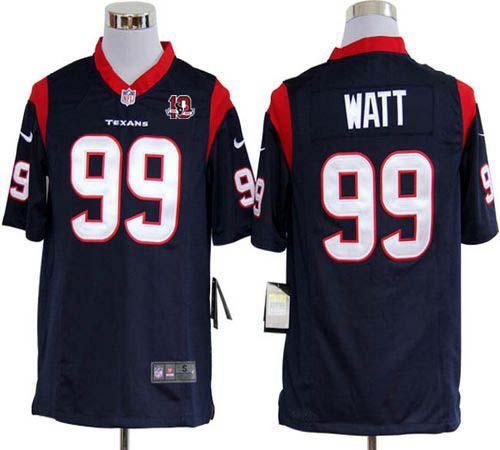  Texans #99 J.J. Watt Navy Blue Team Color With 10th Patch Men's Stitched NFL Game Jersey