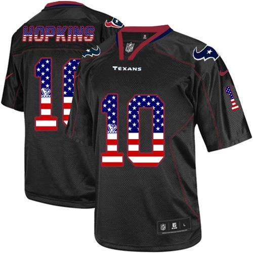  Texans #10 DeAndre Hopkins Black Men's Stitched NFL Elite USA Flag Fashion Jersey