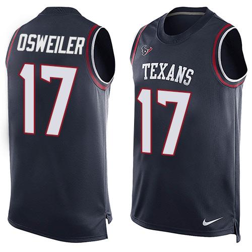 Texans #17 Brock Osweiler Navy Blue Team Color Men's Stitched NFL Limited Tank Top Jersey