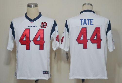  Texans #44 Ben Tate White With 10th Patch Men's Stitched NFL Game Jersey