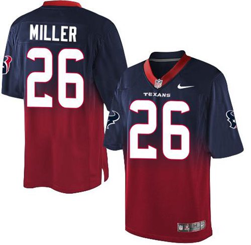  Texans #26 Lamar Miller Navy Blue/Red Men's Stitched NFL Elite Fadeaway Fashion Jersey