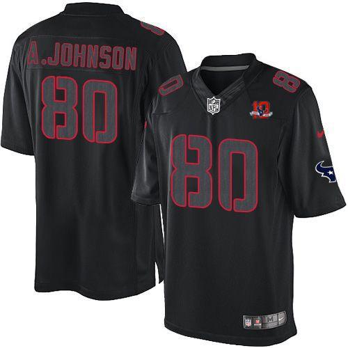  Texans #80 Andre Johnson Black With 10th Patch Men's Stitched NFL Impact Limited Jersey