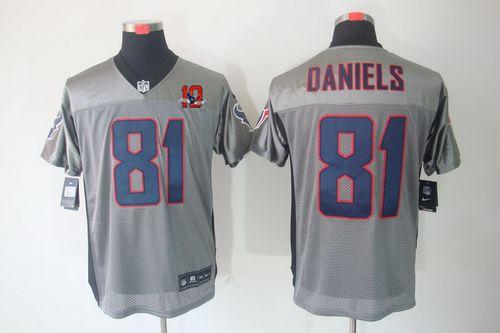  Texans #81 Owen Daniels Grey Shadow With 10th Patch Men's Stitched NFL Elite Jersey