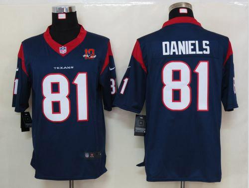  Texans #81 Owen Daniels Navy Blue Team Color With 10th Patch Men's Stitched NFL Limited Jersey