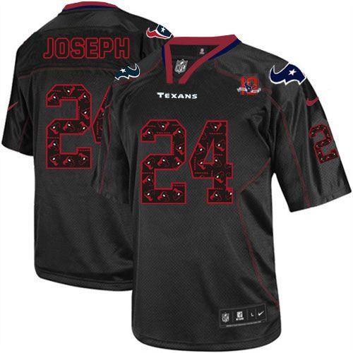  Texans #24 Johnathan Joseph New Lights Out Black With 10th Patch Men's Stitched NFL Elite Jersey