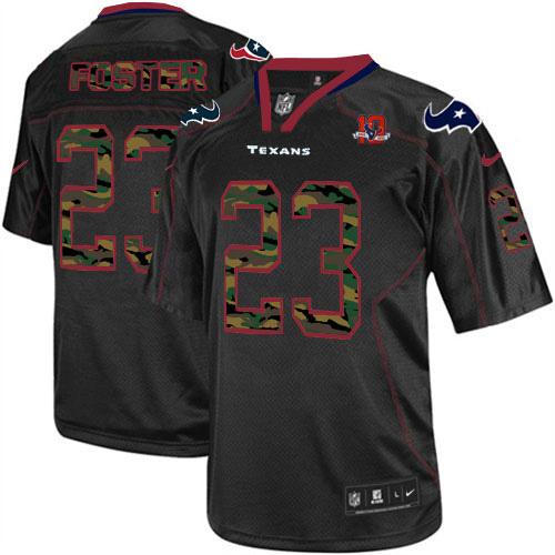  Texans #23 Arian Foster Black With 10th Patch Men's Stitched NFL Elite Camo Fashion Jersey