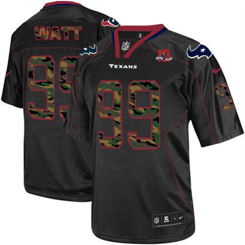  Texans #99 J.J. Watt Black With 10th Patch Men's Stitched NFL Elite Camo Fashion Jersey