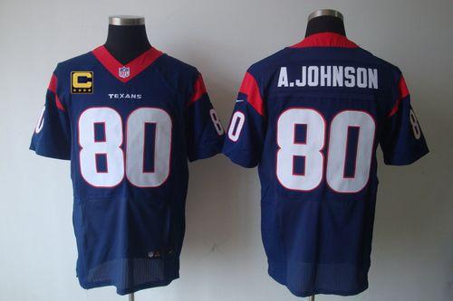  Texans #80 Andre Johnson Navy Blue Team Color With C Patch Men's Stitched NFL Elite Jersey