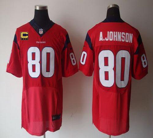  Texans #80 Andre Johnson Red Alternate With C Patch Men's Stitched NFL Elite Jersey