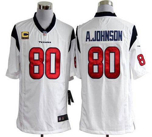  Texans #80 Andre Johnson White With C Patch Men's Stitched NFL Game Jersey
