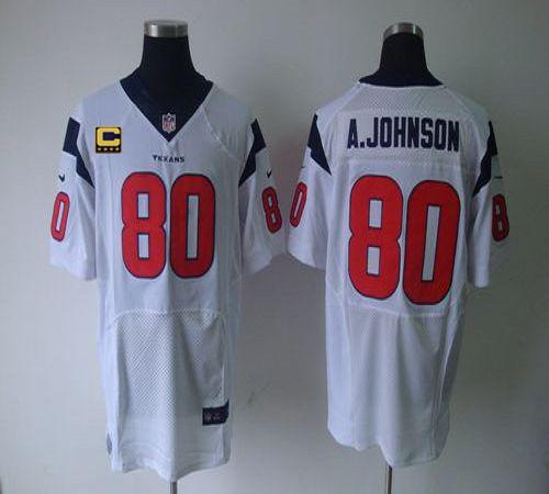  Texans #80 Andre Johnson White With C Patch Men's Stitched NFL Elite Jersey