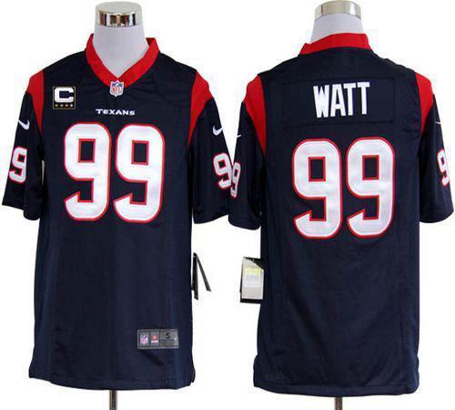  Texans #99 J.J. Watt Navy Blue Team Color With C Patch Men's Stitched NFL Game Jersey