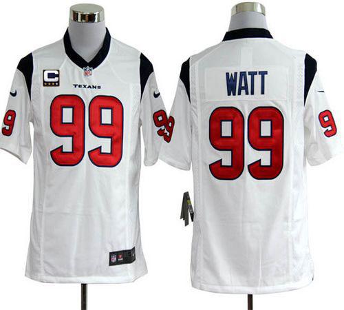  Texans #99 J.J. Watt White With C Patch Men's Stitched NFL Game Jersey