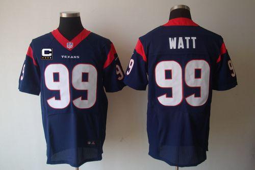  Texans #99 J.J. Watt Navy Blue Team Color With C Patch Men's Stitched NFL Elite Jersey