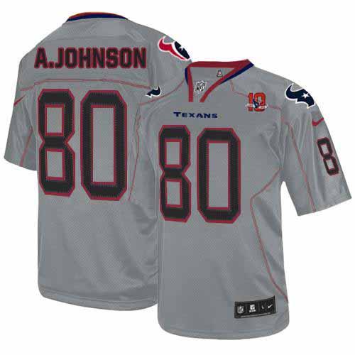  Texans #80 Andre Johnson Lights Out Grey With 10th Patch Men's Stitched NFL Elite Jersey