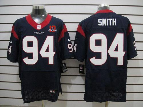  Texans #94 Antonio Smith Navy Blue Team Color With 10th Patch Men's Stitched NFL Elite Jersey