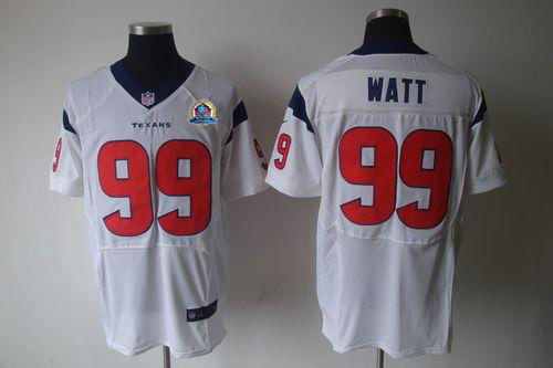  Texans #99 J.J. Watt White With Hall of Fame 50th Patch Men's Stitched NFL Elite Jersey