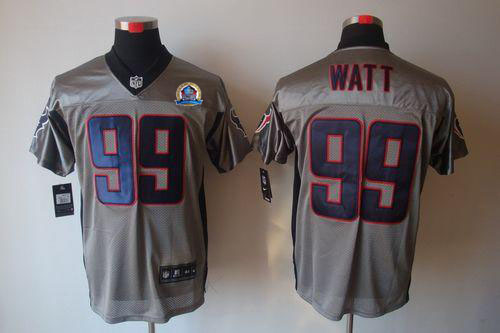  Texans #99 J.J. Watt Grey Shadow With Hall of Fame 50th Patch Men's Stitched NFL Elite Jersey