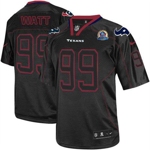  Texans #99 J.J. Watt Lights Out Black With Hall of Fame 50th Patch Men's Stitched NFL Elite Jersey