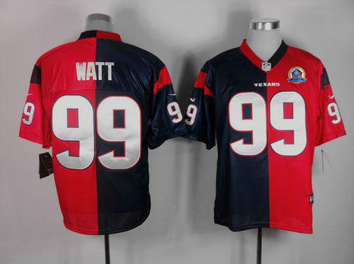  Texans #99 J.J. Watt Navy Blue/Red With Hall of Fame 50th Patch Men's Stitched NFL Elite Split Jersey