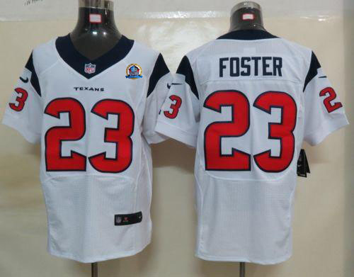  Texans #23 Arian Foster White With Hall of Fame 50th Patch Men's Stitched NFL Elite Jersey