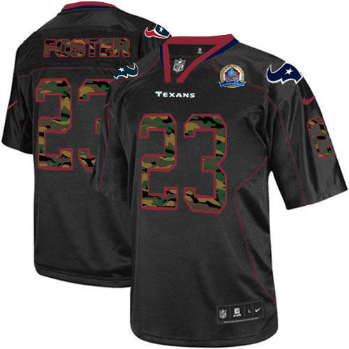  Texans #23 Arian Foster Black With Hall of Fame 50th Patch Men's Stitched NFL Elite Camo Fashion Jersey