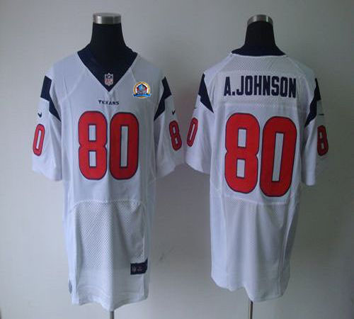  Texans #80 Andre Johnson White With Hall of Fame 50th Patch Men's Stitched NFL Elite Jersey