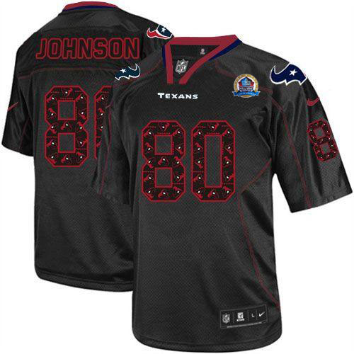  Texans #80 Andre Johnson New Lights Out Black With Hall of Fame 50th Patch Men's Stitched NFL Elite Jersey