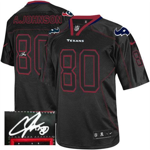  Texans #80 Andre Johnson Lights Out Black Men's Stitched NFL Elite Autographed Jersey