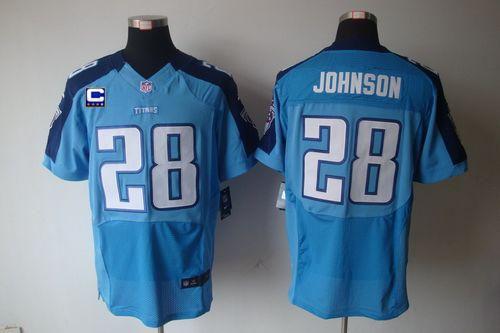  Titans #28 Chris Johnson Light Blue Team Color With C Patch Men's Stitched NFL Elite Jersey
