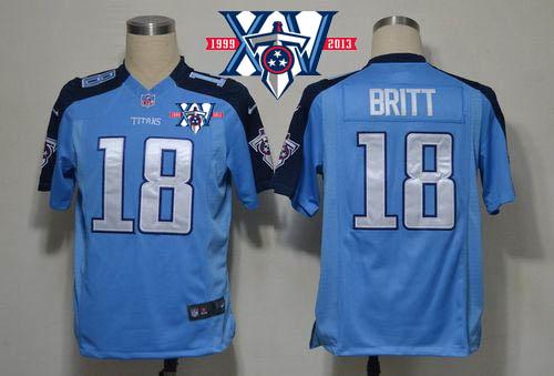  Titans #18 Kenny Britt Light Blue Team Color With 15th Season Patch Men's Stitched NFL Game Jersey