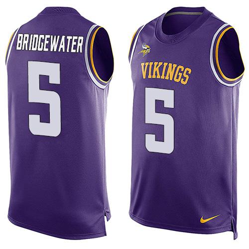  Vikings #5 Teddy Bridgewater Purple Team Color Men's Stitched NFL Limited Tank Top Jersey