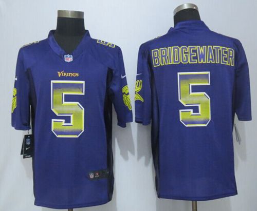  Vikings #5 Teddy Bridgewater Purple Team Color Men's Stitched NFL Limited Strobe Jersey