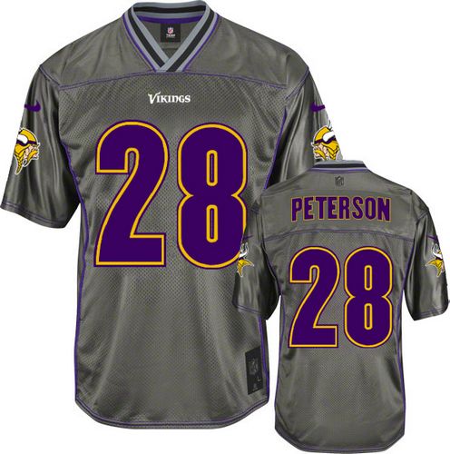 Vikings #28 Adrian Peterson Grey Men's Stitched NFL Elite Vapor Jersey