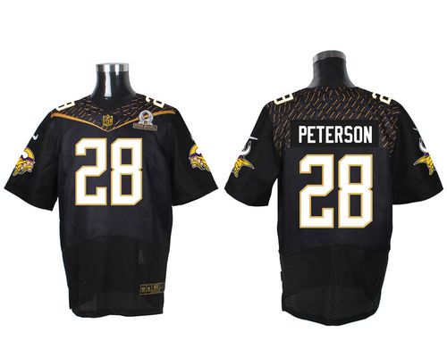  Vikings #28 Adrian Peterson Black 2016 Pro Bowl Men's Stitched NFL Elite Jersey