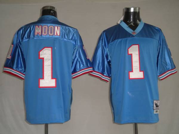 Mitchell & Ness Oilers #1 Warren Moon Baby Blue Stitched Throwback NFL Jersey