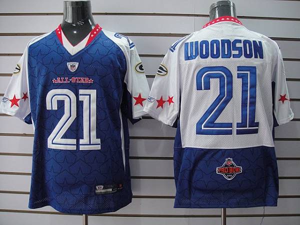Packers #21 Charles Woodson Blue 2010 Pro Bowl Stitched NFL Jersey
