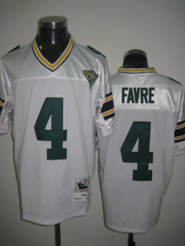 Mitchell & Ness Packers #4 Brett Favre White With 75th Patch Stitched Throwback NFL Jersey