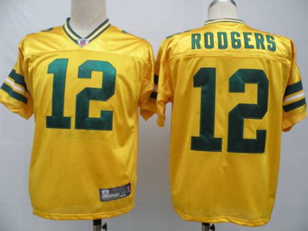 Packers #12 Aaron Rodgers Yellow Stitched NFL Jersey