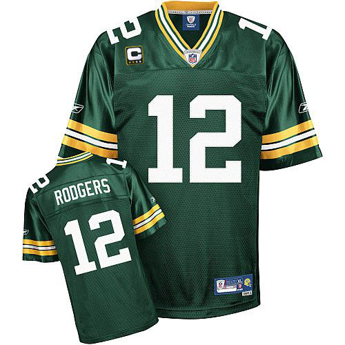 Packers #12 Aaron Rodgers Green With C patch Stitched NFL Jersey