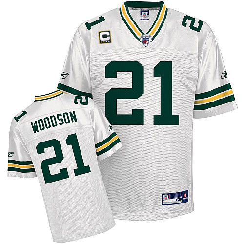 Packers #21 Charles Woodson White With C patch Stitched NFL Jersey